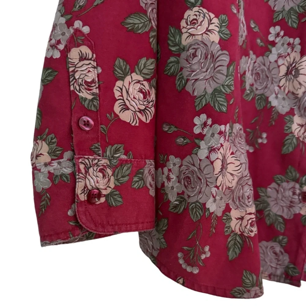 Papagallo Blouse Long Sleeve Burgundy Print 2X - Picture 5 of 16